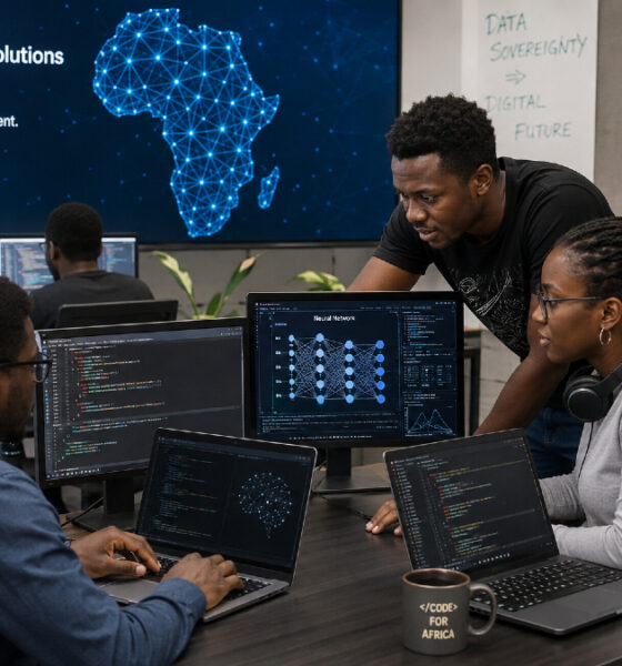 African software developers working on artificial intelligence projects and machine learning models to build local tech capacity and reduce digital dependency