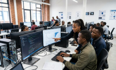 African university students learning machine learning and data science skills in a modern computer lab, building the next generation of AI researchers and engineers