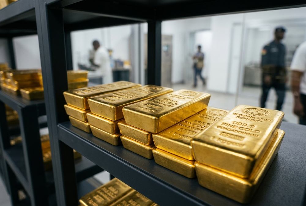 Gold bars at Burkina Faso's new gold refinery in Ouagadougou