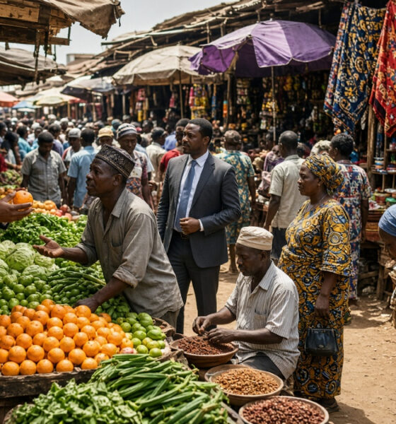 Nigerian open market showing coexistence of wealthy executives and daily wage earners shopping side by side