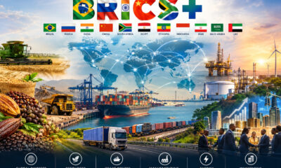 BRICS+ countries connecting global markets, resources, trade routes, manufacturing, energy, and investment networks