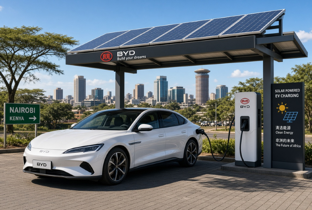 Chinese electric vehicles and EV charging infrastructure supporting Africa’s transition to electric mobility.