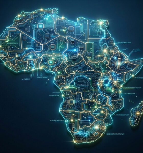 Map of Africa formed from glowing digital circuitry, symbolizing digital sovereignty in Africa