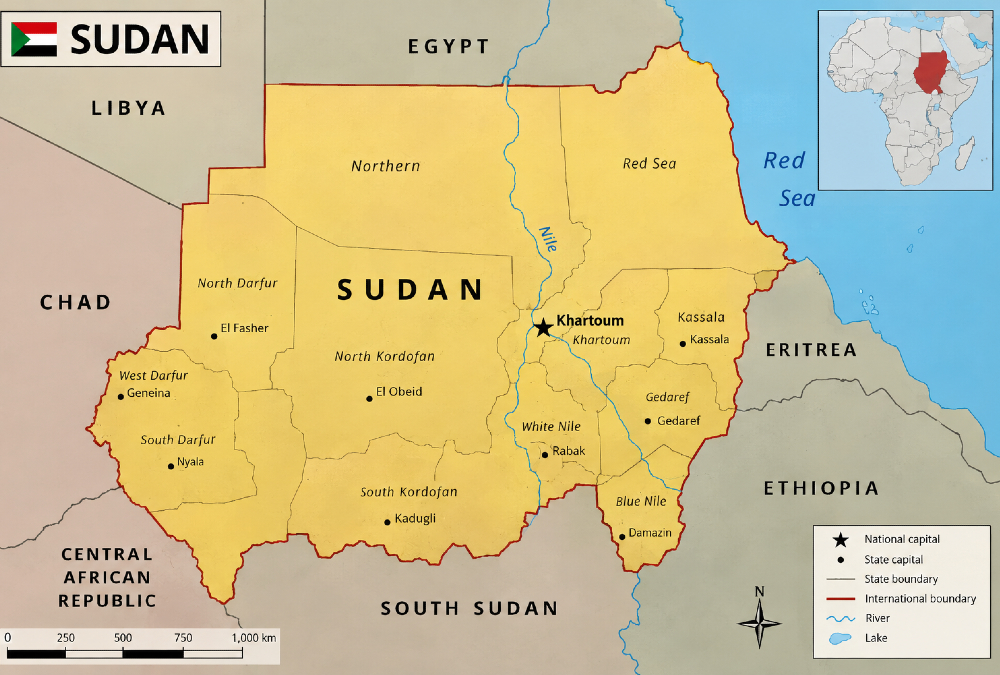 Sudan conflict foreign actors: map of Sudan