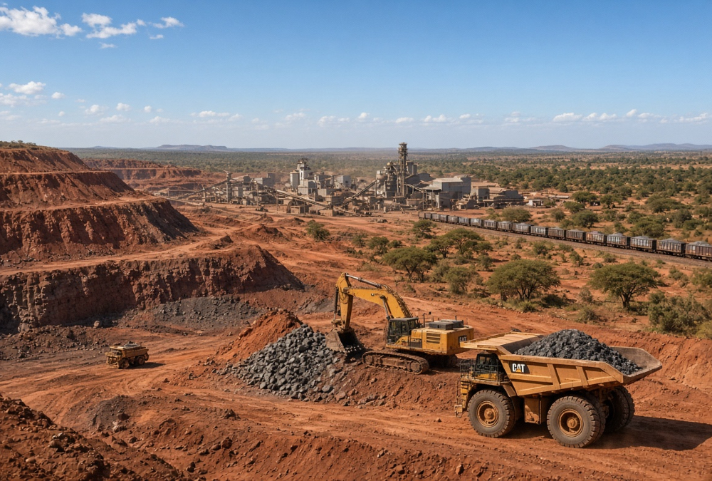 Copper mining operations in the DRC Copperbelt near Kolwezi and Lubumbashi, key regions connected by the Lobito Corridor railway