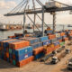 Cargo containers stacked at an African seaport, the point where predictable shipping costs end for landlocked exporters.