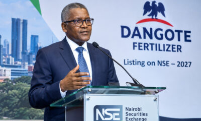 Aliko Dangote speaks at the Nairobi Securities Exchange about the Dangote Fertilizer listing planned for 2027.