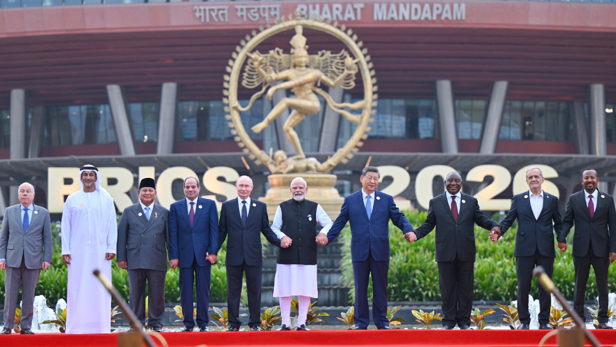 BRICS 2026 Summit leaders in India pose for a group photo at the 18th annual summit, where 11 member nations representing 40% of global GDP coordinated economic policy and pushed for global governance reform.
