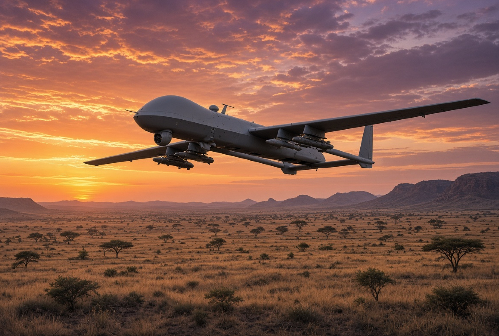 Military drone used in African conflicts, illustrating the rise of unmanned aerial warfare and FPV technology in Sudan and the Sahel.