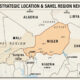 Map showing Niger's strategic location bordering seven countries in the Sahel region of West Africa