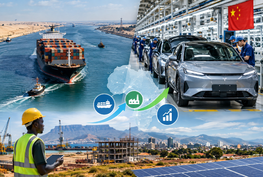 Suez Canal shipping and Chinese EV factories illustrate how global trade shifts create opportunities and risks for African industrial development.