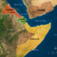 Map of the Horn of Africa and Gulf of Aden showing Somalia, Eritrea, Yemen and Djibouti