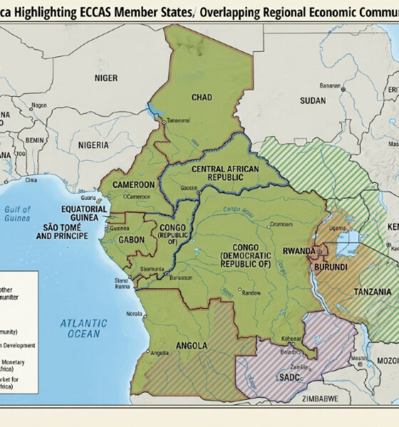 Map of Central Africa highlighting ECCAS member states and overlapping regional economic communities.