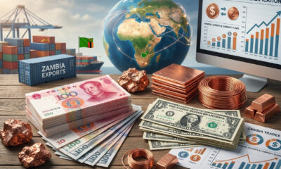 Chinese yuan and US dollar currency concepts alongside Zambian copper, illustrating Zambia's trade diversification.