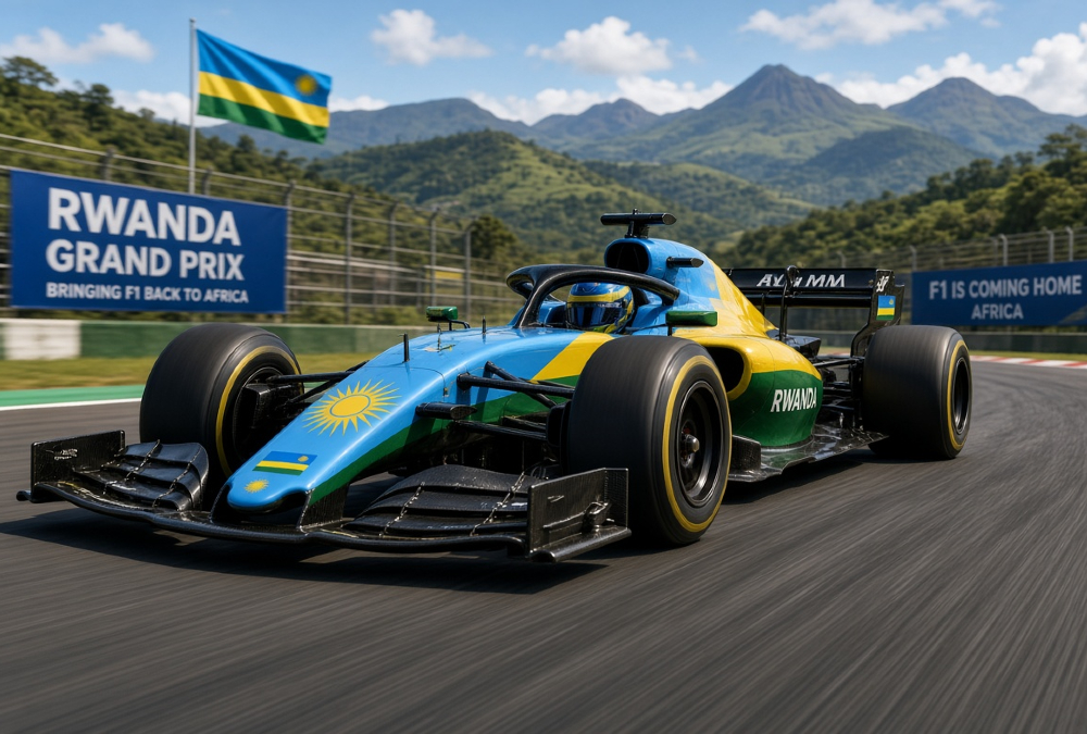Formula 1 race car on a track, symbolizing Rwanda’s bid to bring the Grand Prix back to Africa