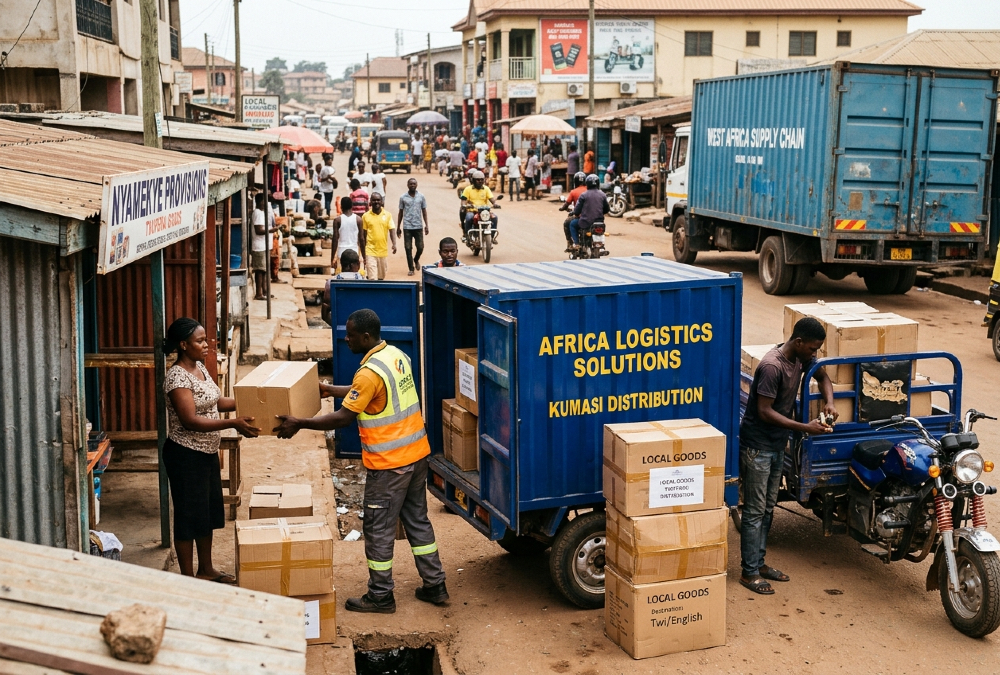 Supply chain distribution in an African secondary city highlighting emerging market logistics strategy.