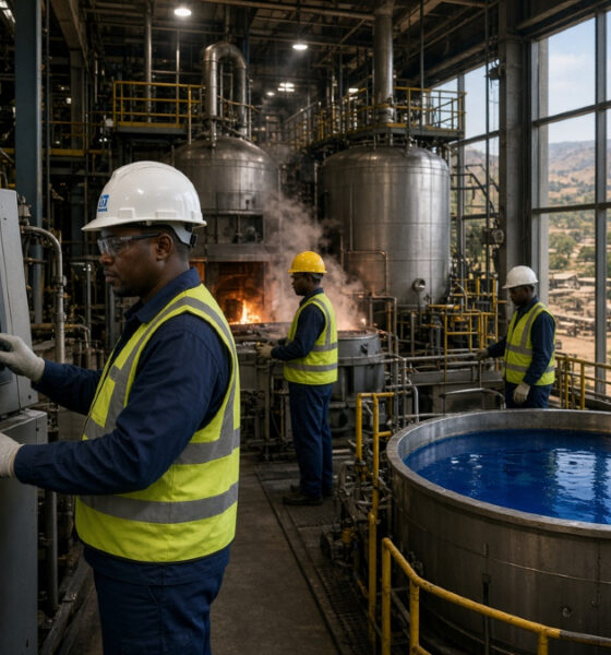 Copper and cobalt refining facility, highlighting Africa's push for local mineral processing and value addition.