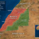 Map showing Western Sahara territory, with Moroccan-controlled areas and Polisario-held land in the Western Sahara conflict