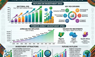 Infographic showing high Return on Investment (ROI) and Foreign Direct Investment (FDI) trends in African markets.