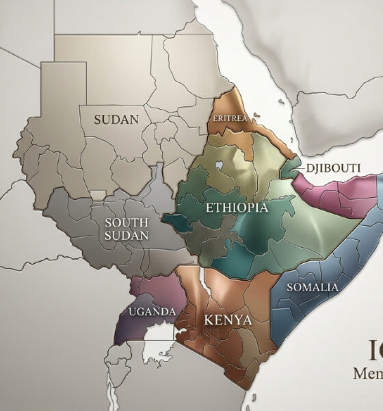 Map of the Horn of Africa highlighting IGAD member states facing war, instability and displacement
