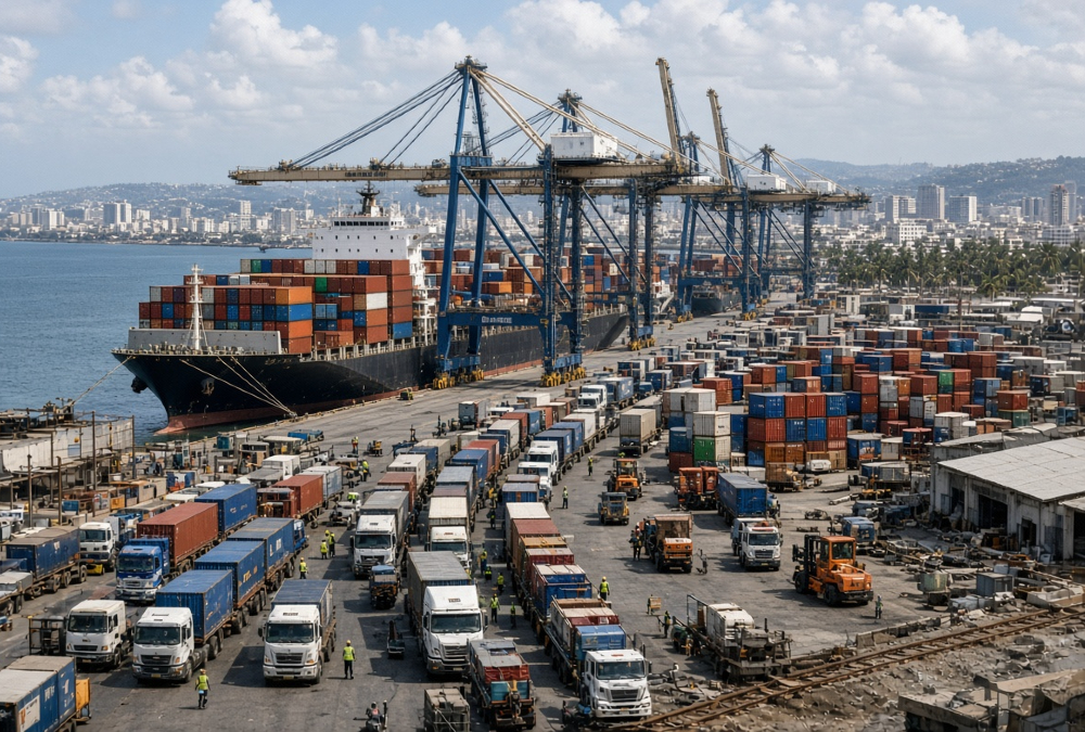 Busy African cargo port highlighting the logistical barriers and infrastructure needs for seamless intra-African trade.
