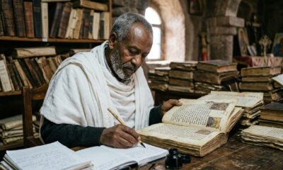 Scholar translating the Ethiopian Bible from ancient Gəʿəz texts