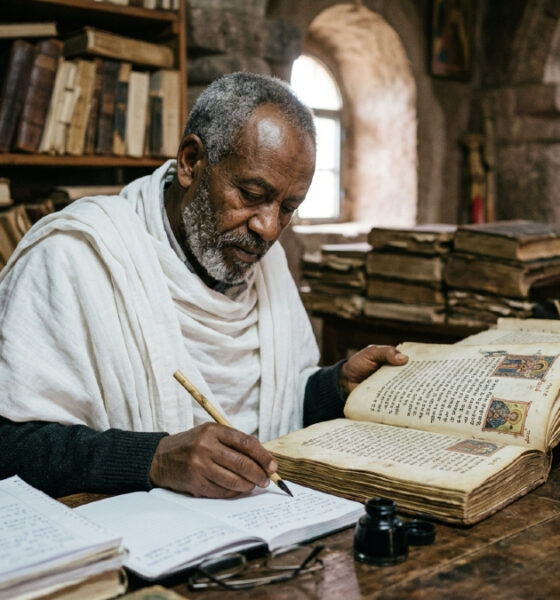 Scholar translating the Ethiopian Bible from ancient Gəʿəz texts