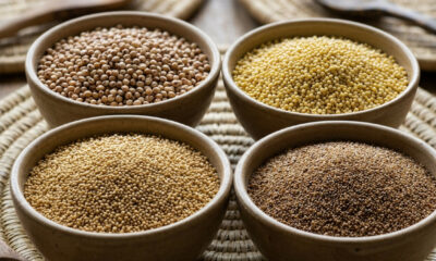 Bowls of sorghum, millet, fonio, and teff - indigenous African crops long overshadowed by imported staples.