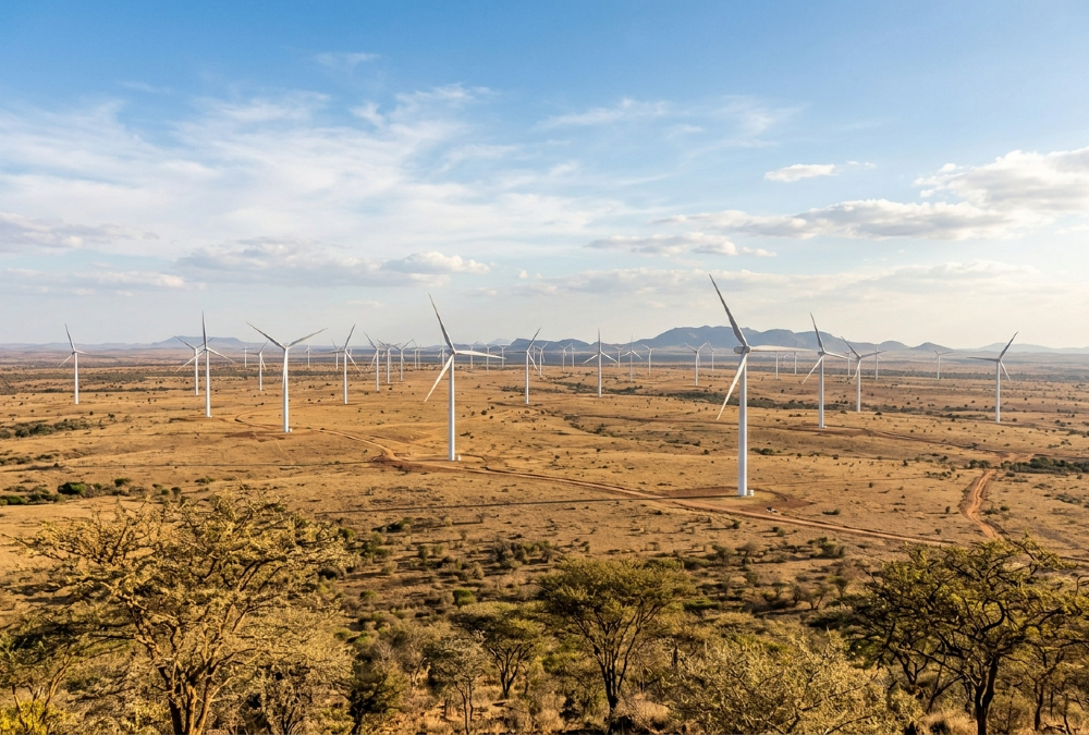 Large-scale wind farm in Africa highlighting the continent's vast natural capital and renewable energy investment potential.