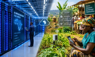 African AI infrastructure showing the contrast between large data centers and practical edge AI solutions for local needs.