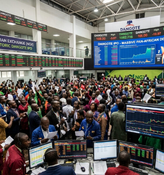 The Nigerian Exchange trading floor during the historic Dangote IPO, highlighting massive pan-African investor demand.