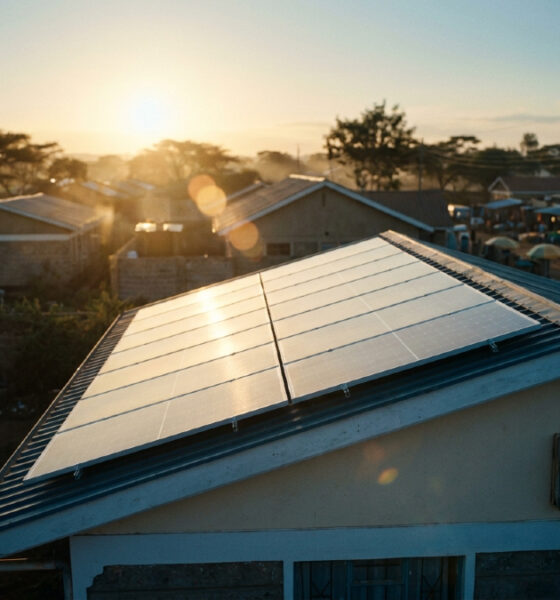 Rooftop solar panels on an African home, where the customer becomes a supplier by selling surplus power