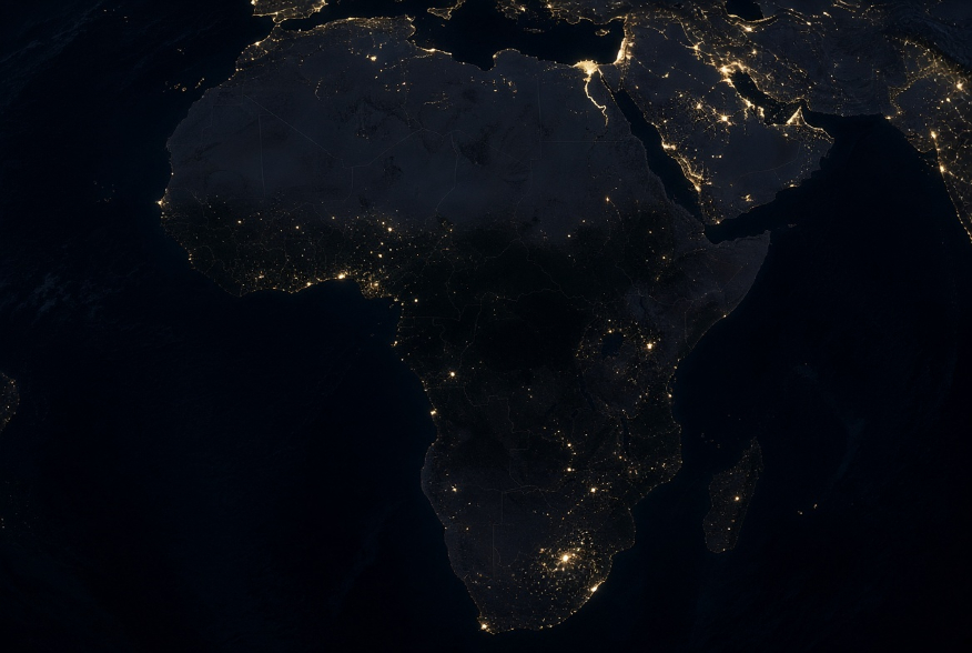 Map of Africa at night showing uneven electricity access