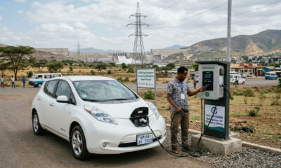 Electric vehicle charging in Ethiopia, powered by hydropower from the Grand Ethiopian Renaissance Dam