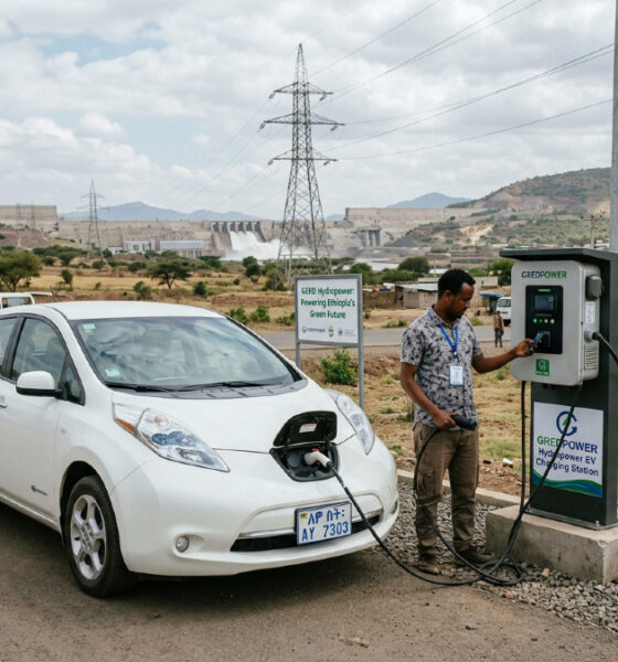 Electric vehicle charging in Ethiopia, powered by hydropower from the Grand Ethiopian Renaissance Dam
