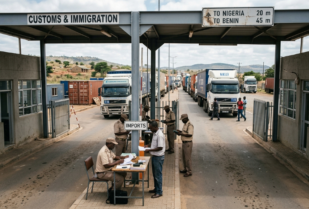 Border checkpoint: Customs officials inspect paperwork at an African border crossing, a source of border corruption