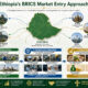 Infographic illustrating Ethiopia's BRICS market entry approach, focusing on local production, technology transfer, and value retention.